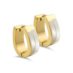 Yellow Gold plated Double-row Mother of Pearl Steel Huggies